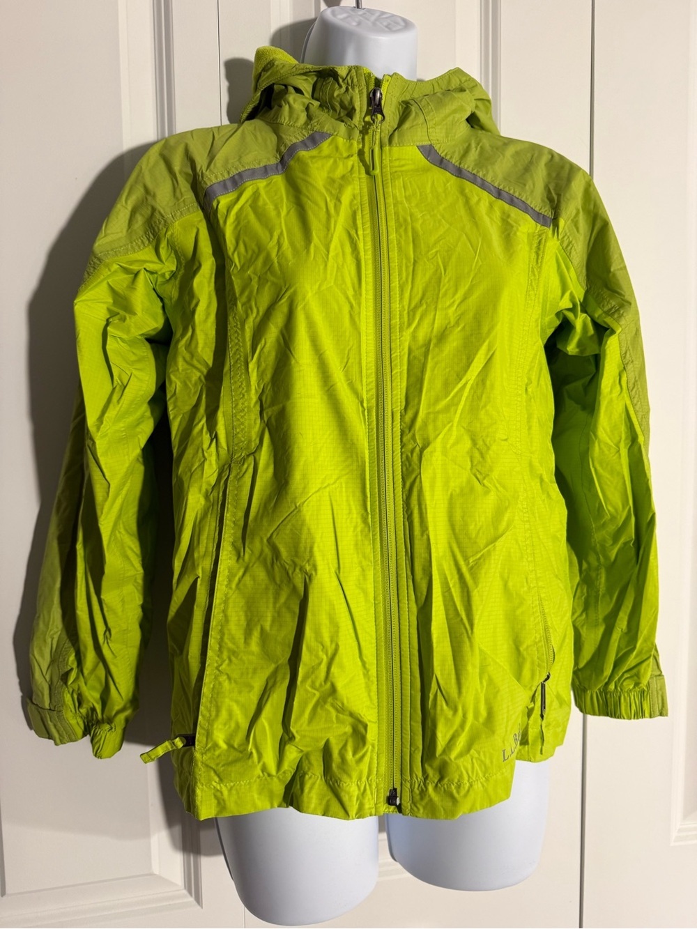 L.L. Bean Kids Neon Lime Hooded Rain Jacket